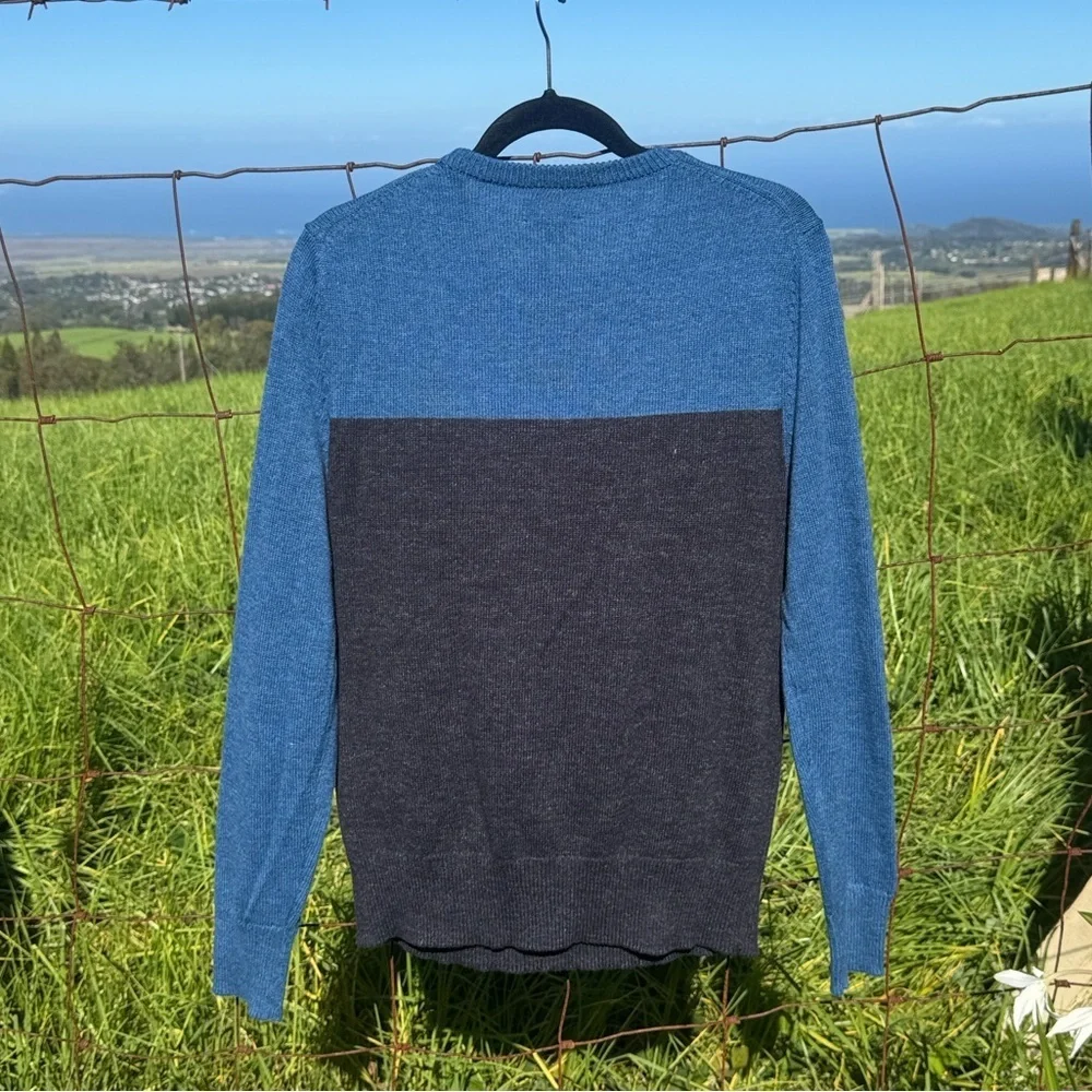 J Crew Cotton wool colorblock crewneck pullover sweater Black Blue Y2K Preppy S